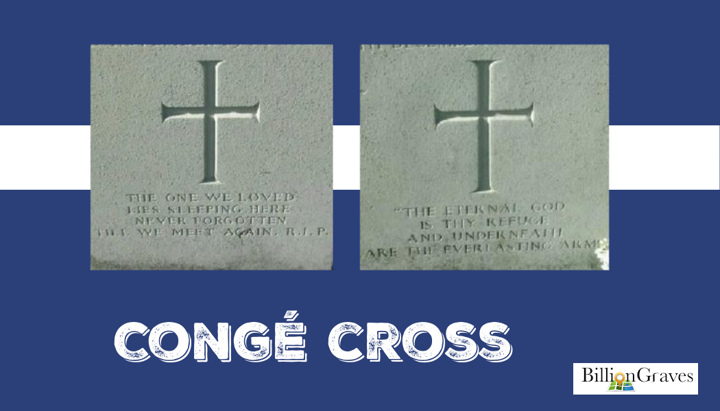 Congé Cross, BillionGraves, Latin cross, cemetery, cemetery cross, gravestone, Catholic, symbols, gravestones, grave, genealogy, ancestors, religion