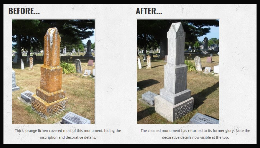BillionGraves, headstone, gravestone, cemetery, genealogy, family history, BillionGraves, ancestors, before and after photo, Save Your Stones, gravestone cleaning kit