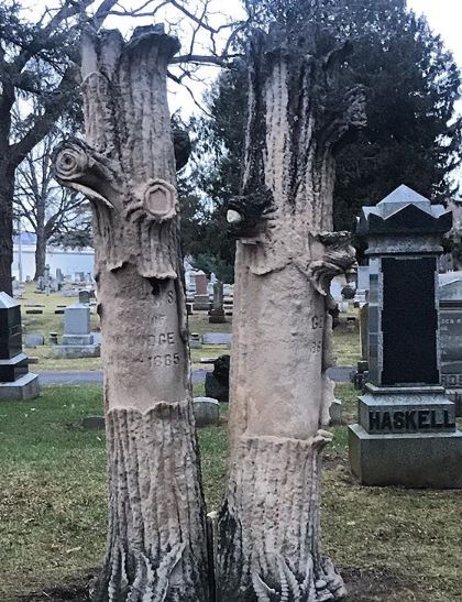 fraternity, club, society, cemetery, gravestone symbols, genealogy, BillionGraves, social organizations, flag holder, gravestone marker, double tree gravestone, woodmen of the world, BillionGraves