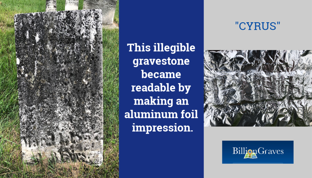 BillionGraves, gravestone, grave, damaged gravestones, cemetery, family history, ancestors, community service project, JustServe, BillionGraves app, ivy, plant growth, JustServe, aluminum foil