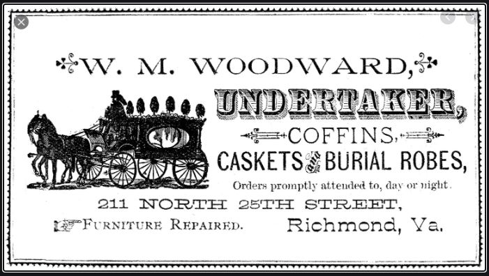 richmond, virginia, BillionGraves, undertaker, 1800s, funeral, ancestors, genealogy, family history, family history research, cemetery, gravestones, GPS, BG, BillionGraves, caskets, burial robes, advertisement