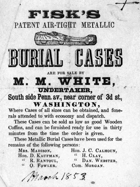 Fisk, burial cases, metallic cases, BillionGraves, undertaker, 1800s, funeral, ancestors, genealogy, family history, family history research, cemetery, gravestones, GPS, BG, BillionGraves