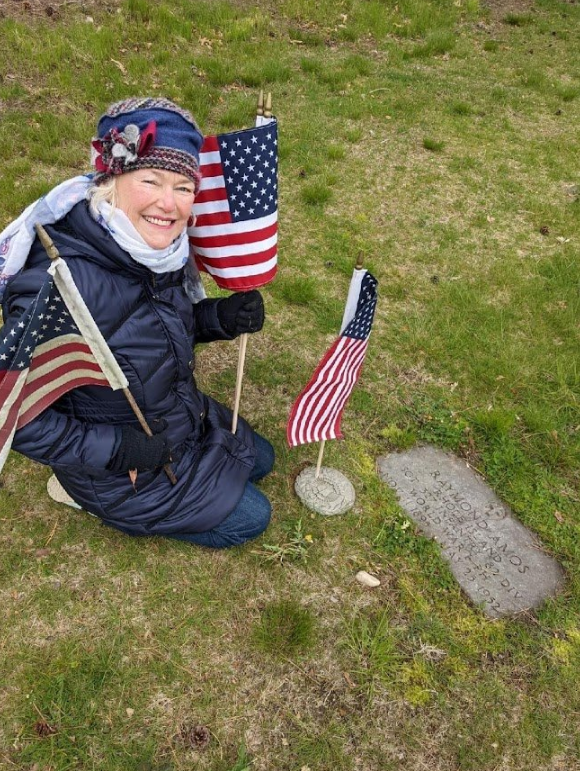American flags, cemetery