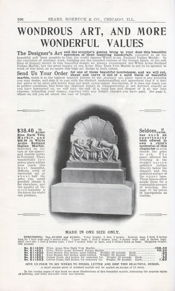 BillionGraves, baby, infant, gravestone, lamb, grave, cemetery, GPS, mobile app, mobile phone, GPS cemetery data, grave, gravestone, ancestors, genealogy, family history, sears, sears and robuck, catalog, sears catalog, GPS