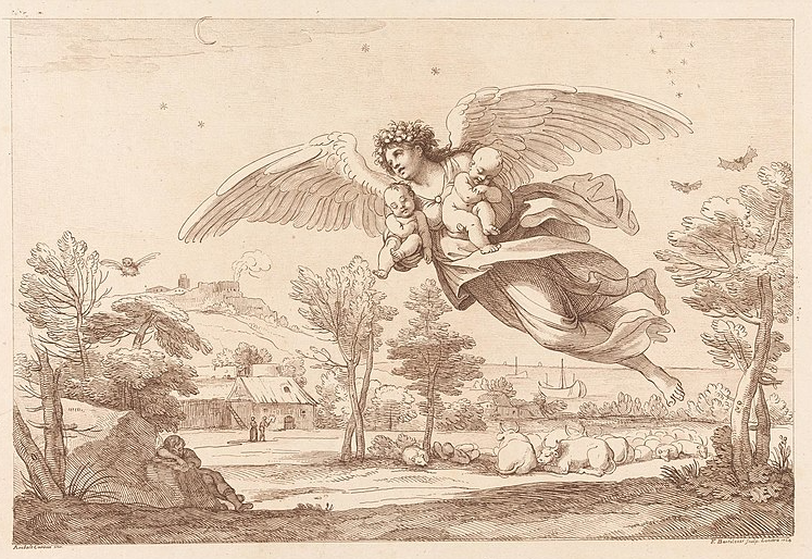 illustration, baby, babies, angel, infant mortality, death, night, Francesco Bartolozzi