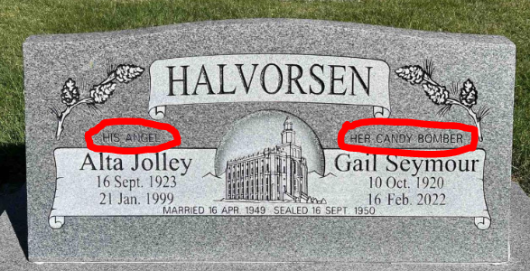 Halvorsen, Candy Bomber, BillionGraves, cemetery, gravestone, pilot, airforce, US, GPS, ancestry, family history, ancestors, service, Berlin, Germany, WWII, Berlin airlift, BG, candy bombers, graves, temple, lds, provo, Utah, gail seymour