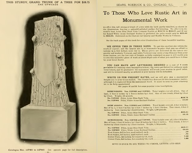 Sears and Robuck, Sears, Sear catalog, BillionGraves, Woodmen of the World, Treestones, tree gravestones, grave, gravestones, cemetery, family history, genealogy, ancestors, Woodmen of America, BillionGraves app, volunteer