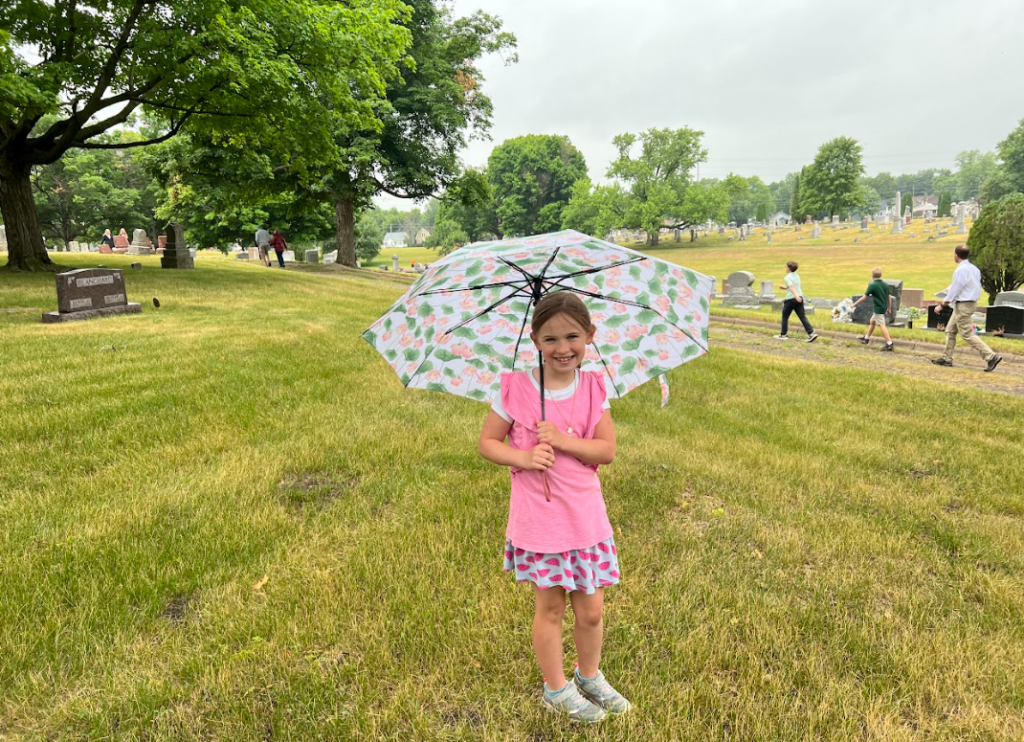 Rain, umbrella, girl, cemetery, BillionGraves