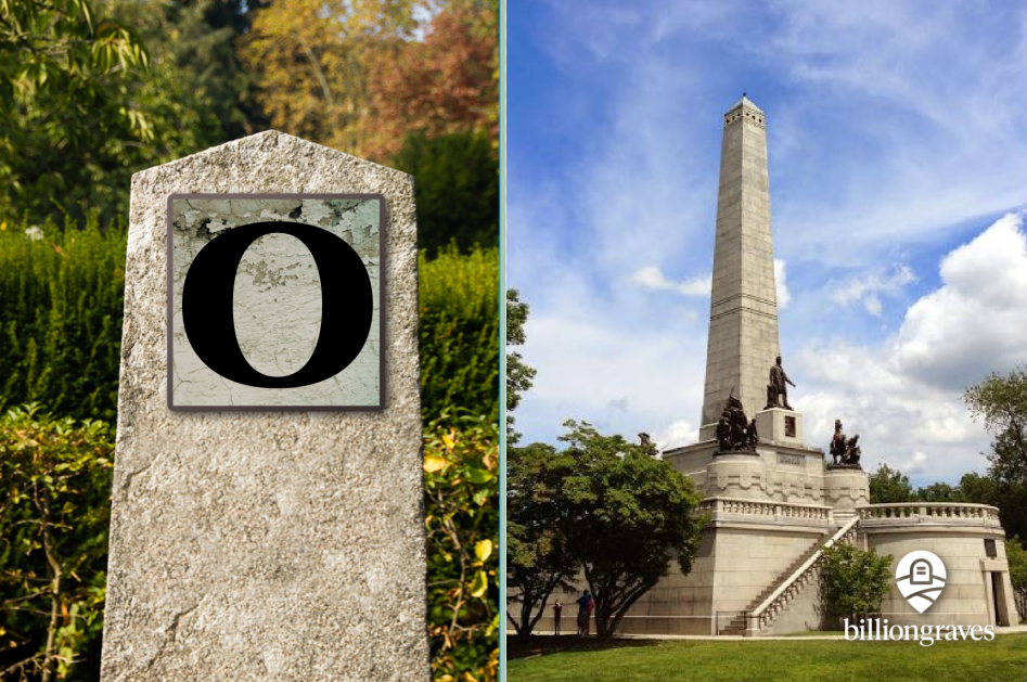 gravestone symbols from A - Z, billiongraves, BG, BG+, FamilySearch, family history, genealogy, graves, grave, cemetery, gravestone symbols, photos, gravestone photos, tombstone, headstone, GPS, ancestor, o, lincoln, obelisk