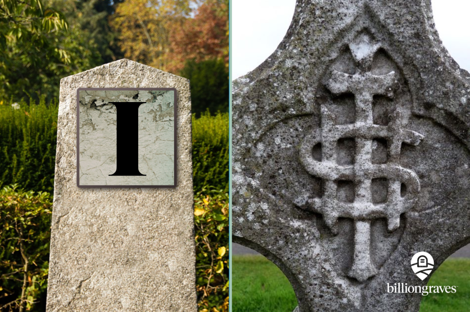gravestone symbols from A - Z, billiongraves, BG, BG+, FamilySearch, family history, genealogy, graves, grave, cemetery, gravestone symbols, photos, gravestone photos, tombstone, headstone, GPS, ancestor, , i, ihs, greek, jesus
