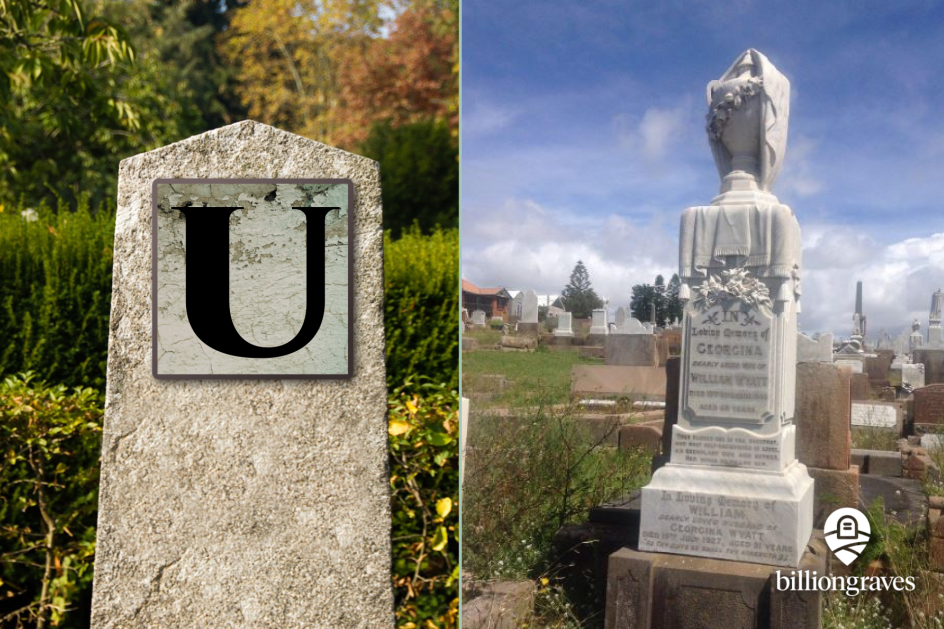 gravestone symbols from A - Z, billiongraves, BG, BG+, FamilySearch, family history, genealogy, graves, grave, cemetery, gravestone symbols, photos, gravestone photos, tombstone, headstone, GPS, ancestor, u, urn