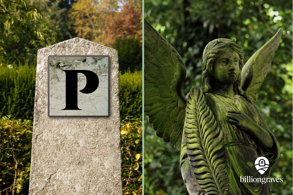 angel, palm, palm frond, p, gravestone symbols from A - Z, billiongraves, BG, BG+, FamilySearch, family history, genealogy, graves, grave, cemetery, gravestone symbols, photos, gravestone photos, tombstone, headstone, GPS, ancestor,