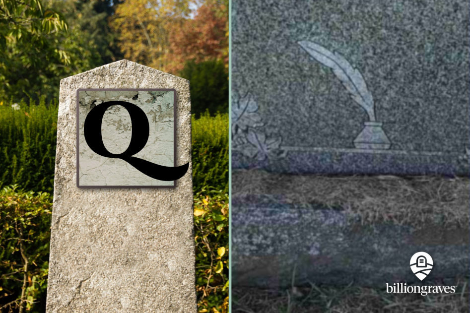 quill, gravestone symbols from A - Z, billiongraves, BG, BG+, FamilySearch, family history, genealogy, graves, grave, cemetery, gravestone symbols, photos, gravestone photos, tombstone, headstone, GPS, ancestor,