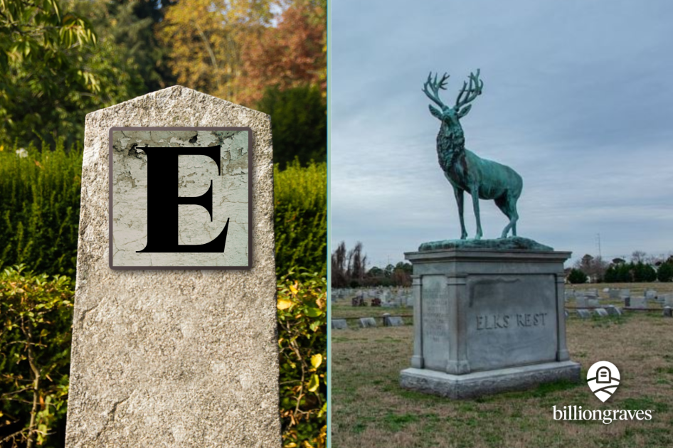 elk, E, gravestone symbols from A - Z, billiongraves, BG, BG+, FamilySearch, family history, genealogy, graves, grave, cemetery, gravestone symbols, photos, gravestone photos, tombstone, headstone, GPS, ancestor, elks club