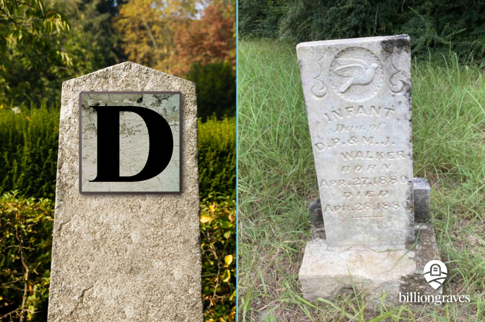 D, dove, gravestone symbols from A - Z, billiongraves, BG, BG+, FamilySearch, family history, genealogy, graves, grave, cemetery, gravestone symbols, photos, gravestone photos, tombstone, headstone, GPS, ancestor,